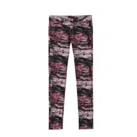 $215 THE KOOPLES Wood Print JEANS Skinny Slim SKIN Skull Buttons RED BLACK Multi - Picture 2 of 6